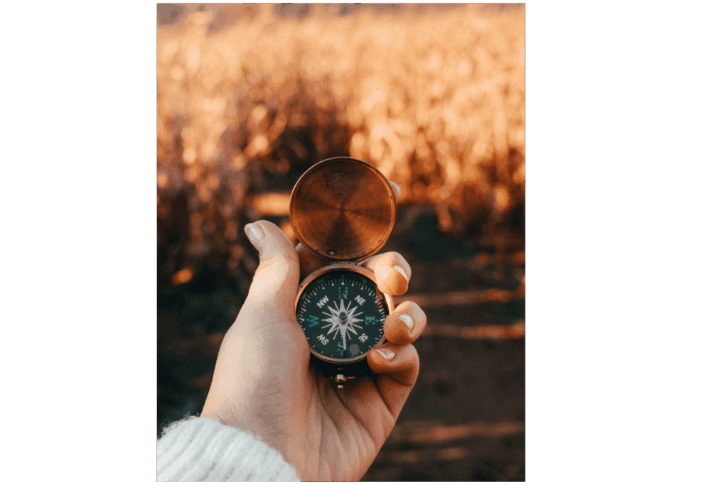 Find your inner voice. Woman holding a compass