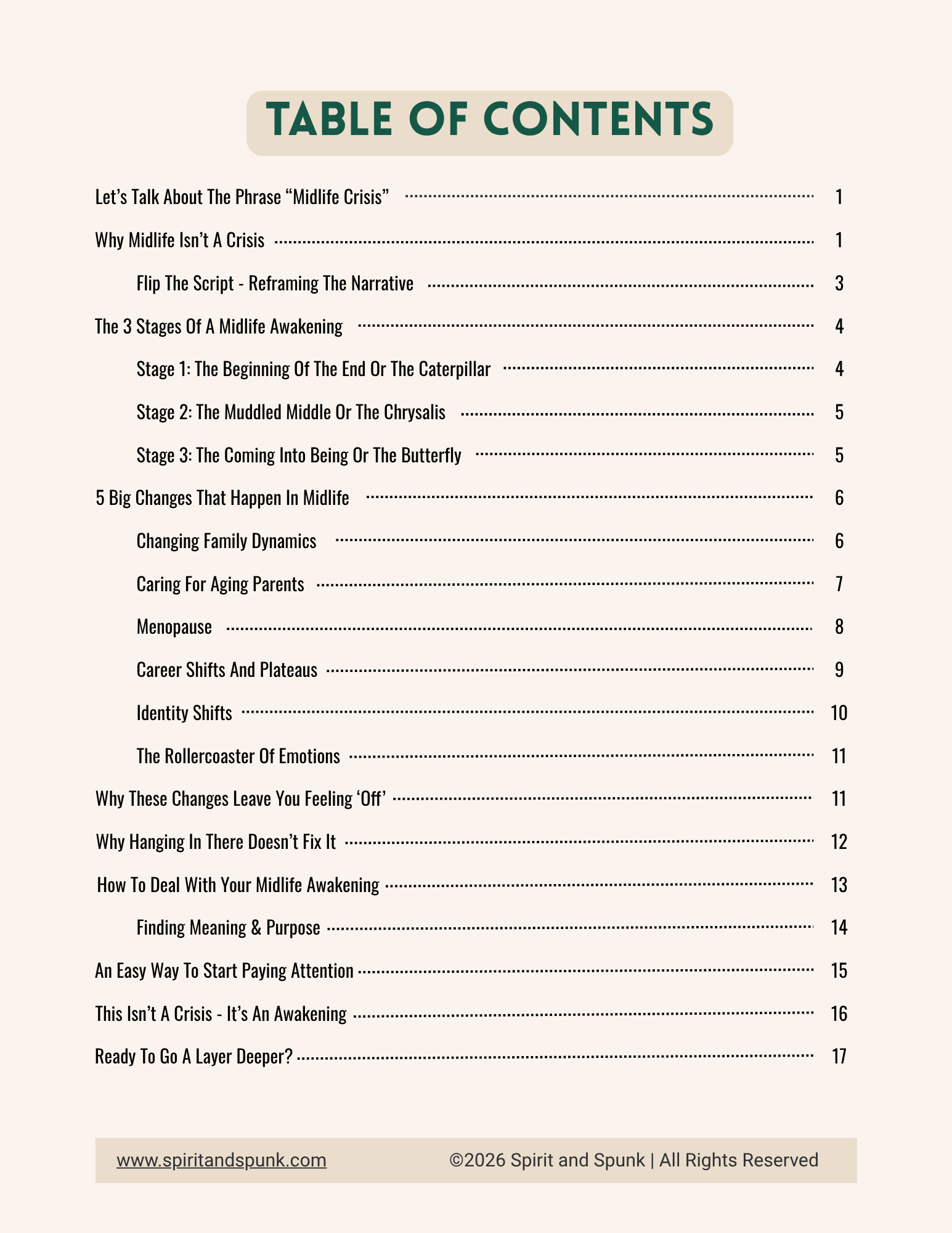 Free guide table of contents